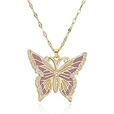 Q&D&S 14K gold plated butterfly necklace ，purple Dainty Rhinestone Pendant Necklace, Crystal Butterfly Pendant Necklaces Chain Sparkly Neck Jewelry for Women
