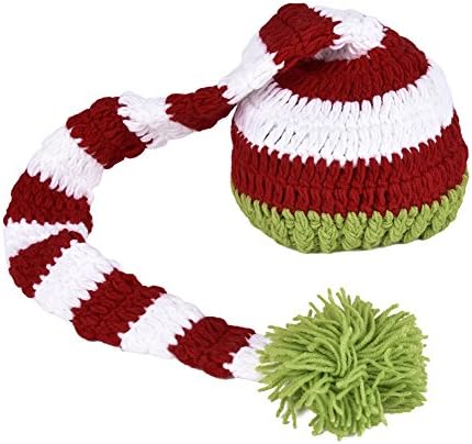 Pueri Christmas Baby Newborn Hat Handmade Knitting Baby Newborn Photograph Props Long Tail Pom-Pom Hat