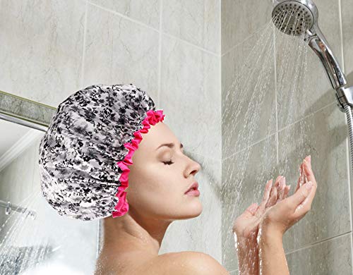 Women Waterproof Shower Cap Bath Cap for Hair Gutsdoor 4 PACK Double Layer Shower Hat Designed for all Hair Lengths and Thicknesse.