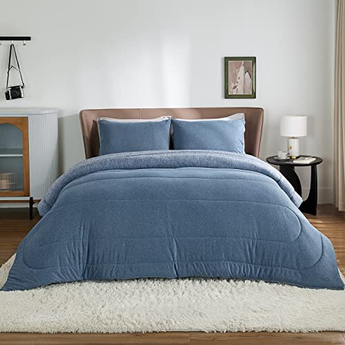 BEDSURE Queen Comforter Set Navy Warm Cooling Bedding Comforter Sets, Soft Queen Comforter, 3
