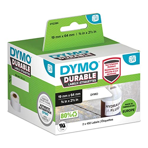 DYMO LW Durable Industrial Labels for LabelWriter Label Printers, White Poly, 19 x 64 mm, 2 Rolls of 450 (1933085)