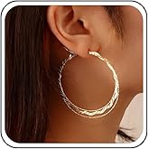Andelaisi Boho Circle Large Hoop Earrings Big Circle Hoop Drop Earrings Vintage Circle Hoop Exaggerate Earrings Twist Rope Hoop Statement Earrings Jewelry for Women