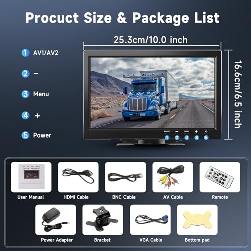 podofo Mini LCD Monitor 10.1 Inch Portable Monitor for Computer/Surveillance/Rear Camera, with HDMI/VGA/AVI/BNC/USB Input, HDMI Screen for Gaming, DC 9-30V