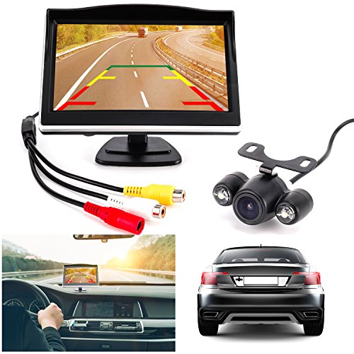 Backup Camera and Monitor Kit for Car,Universal Wired Waterproof Rear-View License Plate Car Rear Backup Camera + 5 LCD Rear View Monitor