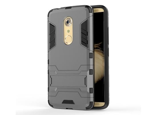 Bllosem ZTE Axon 7 Hülle Hybride Dual-Layer PC+TPU Kompletter Schutz Standfunktion Tasche für ZTE Axon 7 Grau