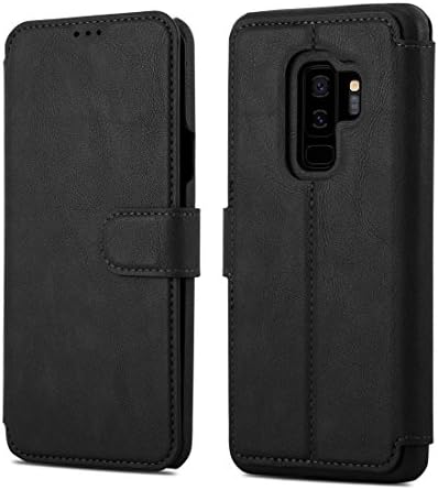 Galaxy S9 Plus Wallet Case, SARDONYX Genuine Leather Flip Cover for Samsung S9+, Kickstand and Magnetic Protective Cover with Card Holder, [Elite Protect Series] Case - Black