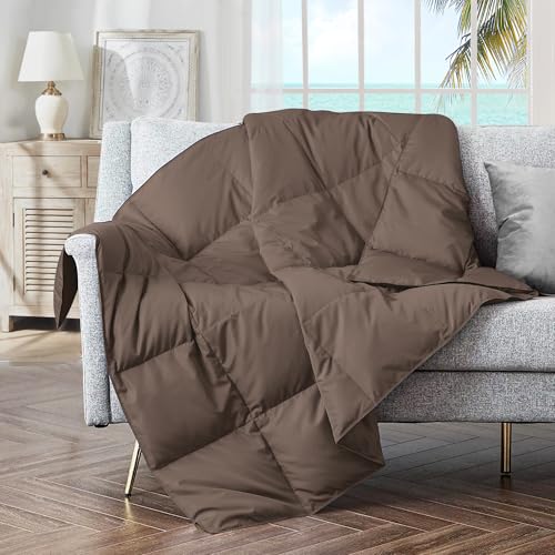 puredown® Down Throw Blanket for Indoor Home and Outdoor, Lightweight and Portable Peach Skin Sports Blanket, Chocolate 127x178cm(50"x70")