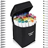 Tanmit 40 Color Dual Tips Art Markers, Permanent Marker Highlighter Pens with Case for Adult Coloring Drawing Sketching Highlighting and Underlining