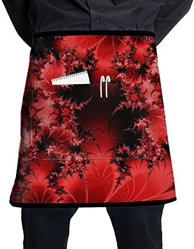 Red Feathers 2 Pockets Waist Apron With Pen Holder Half Waterproof Apron For Severs,Bartenders,Cooking,Crafts