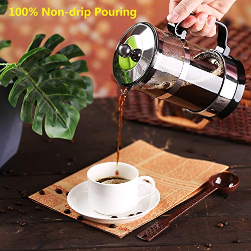 SmartHom French Press Coffee Maker 34 Oz 8 Cups, Particular Coffee Press & Tea Maker with Triple Filters and Durable Heat Resistant Glass (Silver)