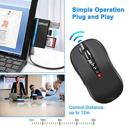 Opluz Wireless Mouse, Bluetooth Presenter Mouse 7 Programmable Button with PowerPoint Clicker Presentation Remote Control Laser Pointer 1200DPI Adjustable for Laptop Chromebook, PC, Desktop, Notebook
