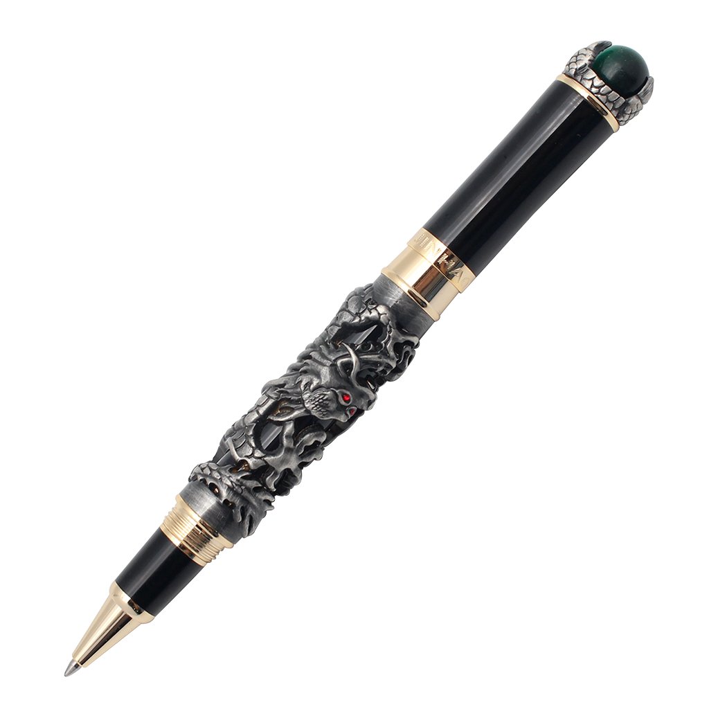 Gullor Retro Culture Jinhao Rollerball Pen Silver Dragon King Play Pearl Pattern Pen โ image 1