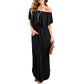 Sarin Mathews Womens Off The Shoulder Ruffle Party Dress Casual Side Split Beach Long Maxi Dresses with Pockets