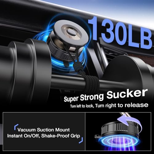 Vooii Phone Holders for Your Car for Magsafe (130+LB Strongest Ever Suction) 360° Adjustable Vacuum Car Phone Mount Magnetic, Car Phone Holder for iPhone 17 Pro Max for Automotive Multi Gauges