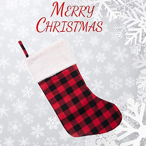 Iceyyyy Christmas Stockings - 16.5 Inch Red and Black Buffalo Plaid Christmas Stockings Ornament with Plush Cuff for Family Holiday Xmas Party Decorations (2Pcs) - Thumbnail 4