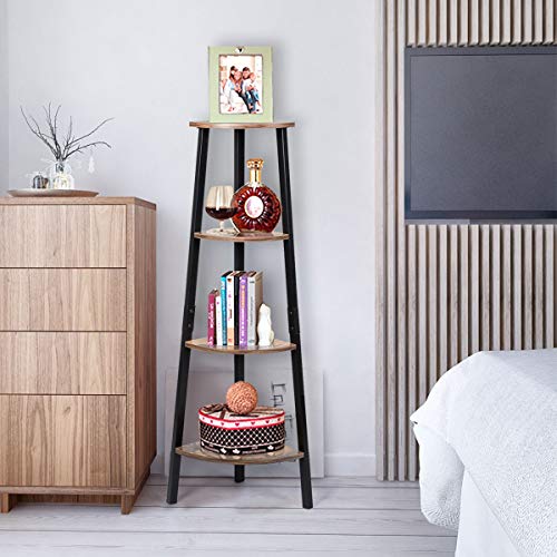 Tangkula Industrial Corner Shelf, 4Tier Ladder Bookshelf, Metal Frame