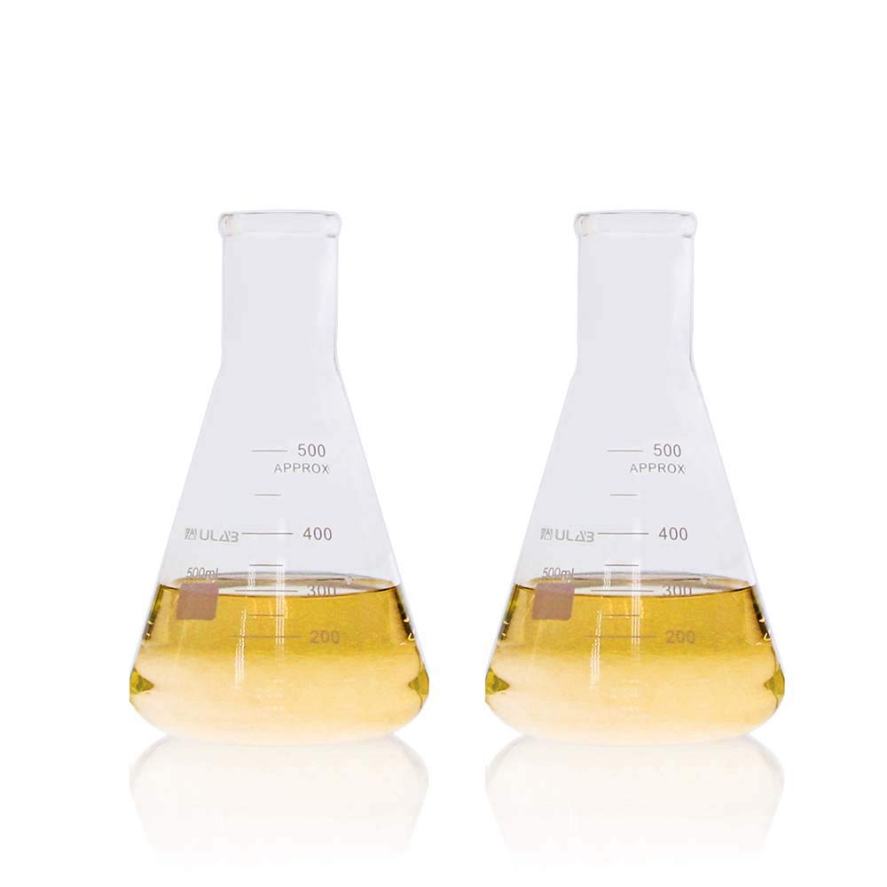 ULAB Scientific Narrow-Mouth Glass Erlenmeyer Flask Set, 17oz 500ml, 3.3 Borosilicate with Printed Graduation, Pack of 2, UEF1025