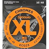 Dâ€™Addario ECG23 XL Chromes Flat Wound Electric Guitar Strings, Extra Light Gauge, 10-48 (1 Set) â€“ Ribbon Wound and Polished for Ultra-Smooth Feel and Warm, Mellow Tone â€“ Sealed Pouch Prevents Corrosion