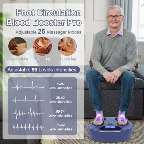 Circulation Blood Booster for Feet and Legs, EMS & TENS Stimulation for Muscle Relaxation, Foot Massager with 8 Body Pads & Remote, 25 Modes 99 Intensity Drug-Free Relief for Daily Relax at Home