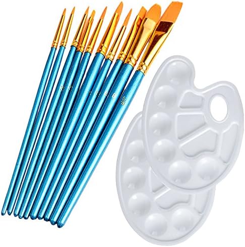 Artist Paint Brushes Set with 2 Paint Trays Palette, ANNABOOM 10 Pieces Round Pointed Tip Nylon Hair Paintbrush for Watercolor Oil Acrylic Painting Students Kids Beginners