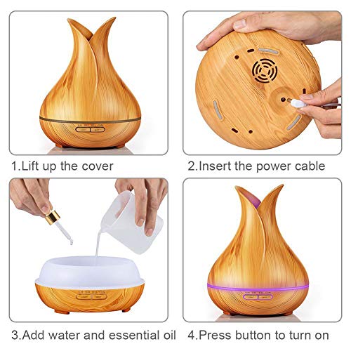 Leoie 400ML Wooden Grain Aroma Essential Oil Diffuser Mist Humidifier Aromatherapy Diffuser with Remote Control for Home Mist Maker Dark Wood Grain European regulations