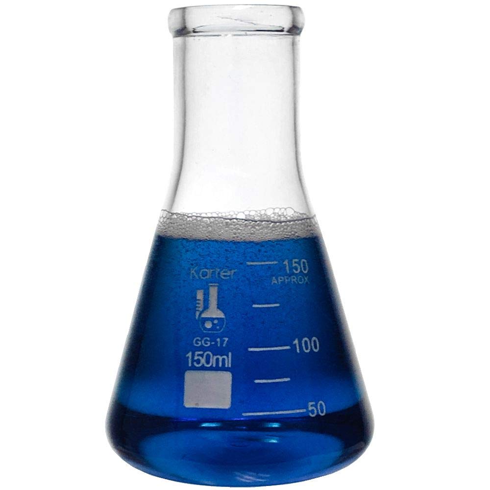Karter Scientific Glass Flask 5 Piece Set, Narrow Mouth Erlenmeyer, Borosilicate 3.3 Glass - 50ml, 150ml, 250ml, 500ml, 1L, 213B2: Industrial & Scientific