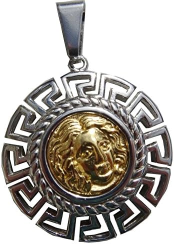 Greek Apollon Pendant Stainless Steel Hellenic Cut-Out Gold-Plated Large Size with it's Leather Cord