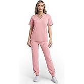 Eipnare Scrubs for Women Set, Stretchy V-Neck Top & Jogger Pants with Multi-Pocket Yoga Waistband