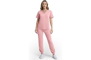 Eipnare Scrubs for Women Set, Stretchy V-Neck Top & Jogger Pants with Multi-Pocket Yoga Waistband