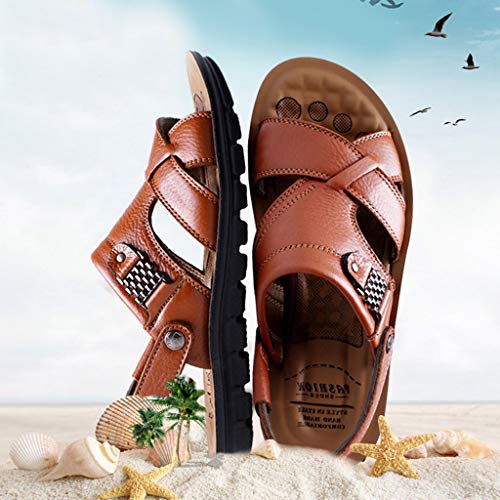 Sandals for Men Fisherman Leather Breathable Adjustable Breathable Beach Walking Slippers (US:8, Khaki)