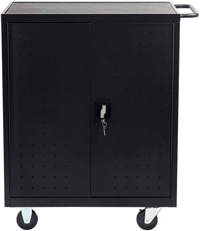 30 Device Mobile Charging and Storage Cart for iPads, Chromebooks and Laptop Computers, Up to 13-inch Screen Size, Surge Protection, Front & Back Access Locking Cabinet : Office Products