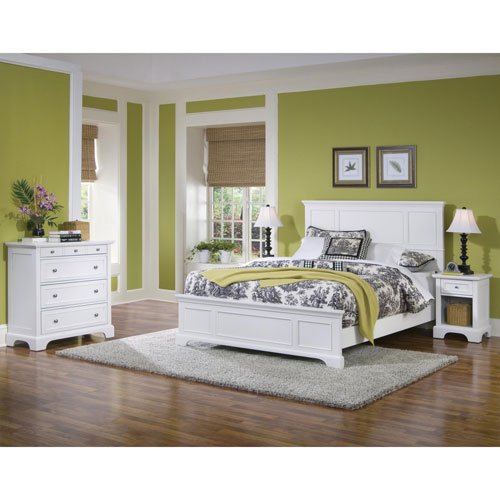Home Styles 5530-5014 Naples Queen Bed, Night Stand and Chest, White Finish