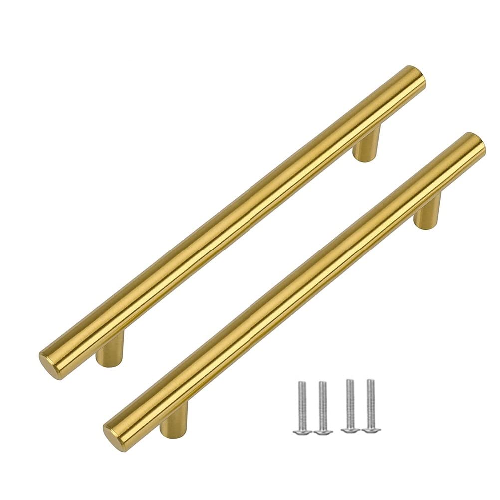 SYDARSYN 6 Pack Kitchen Cupboard Handles 192mm - Stainless Steel Cabinet Handles Gold Wardrobe Drawer Furniture Door T Bar Pull Handles