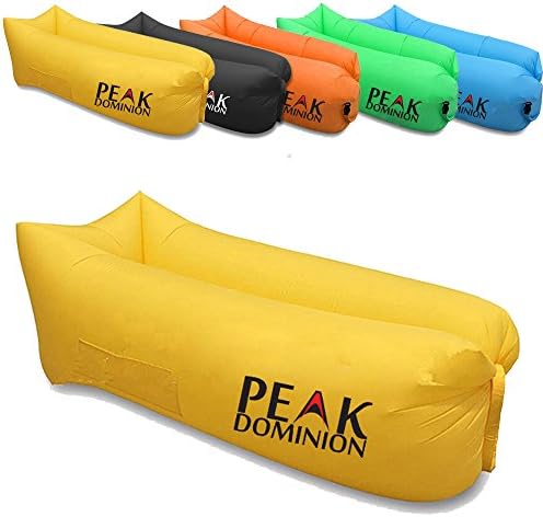 Peak Dominion Inflatable Lounger Air Sofa Bed Quick Inflate Air Chair Laybag Lazy Lounger Holds Air Longer - for Travelling, Camping, Beach, Park, Backyard (Yellow)
