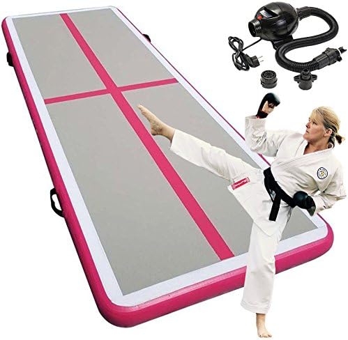 Miidii 118" Inflatable Gymnastic Yoga Pad Air Track Floor Airtrack Tumbling Yoga Mat For Home Use, Gymnastics Training, Beach, Taekwondo, Cheerleading With Electric Air Pump(Pink)