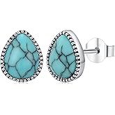 Turquoise/Black Onyx/Moonstone/Moss Agate/White Blue Opal/Tiger Eye Stud Earrings 18k White Gold Plated Earring Boho Western Jewelry Native American Gifts for Women Wife Mother