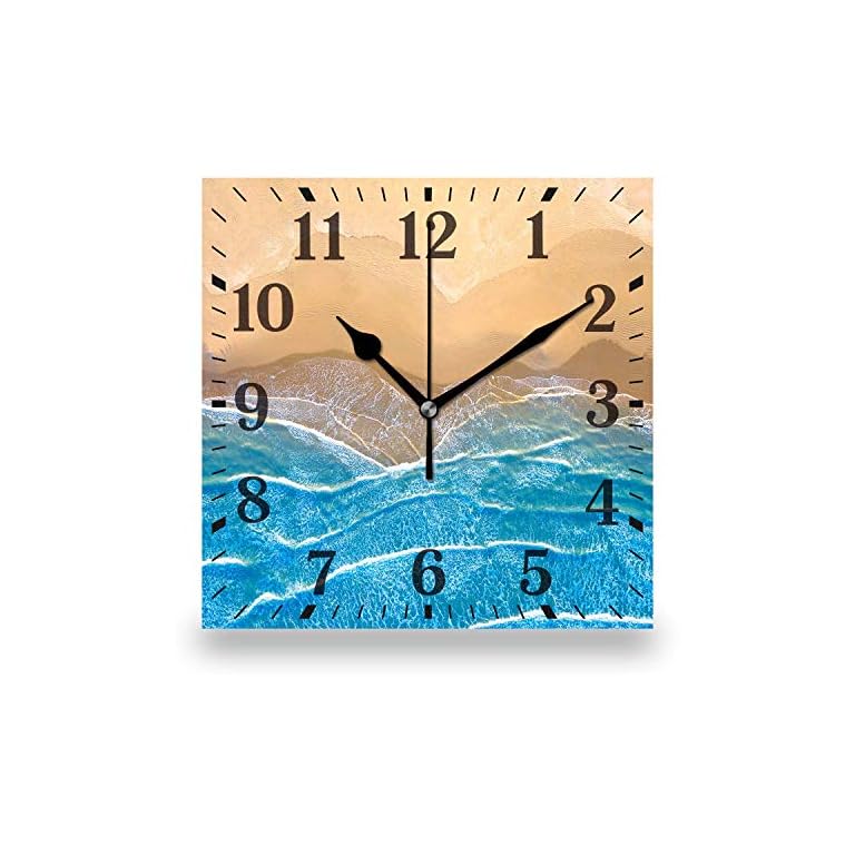 Coastal Beach Wall Clock,Blue Sea at The Beach Seen from Above Print