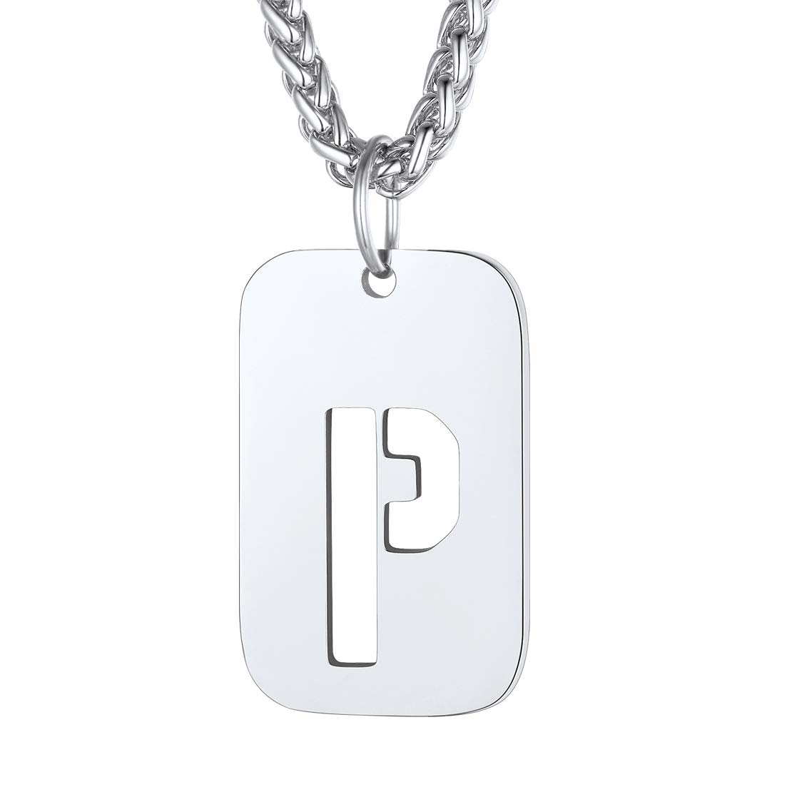 FindChic Personalised Dog Tags for Men or Women Chain Necklace with Letter P Stainless Steel Mens or Womens Initial Necklace — image 1