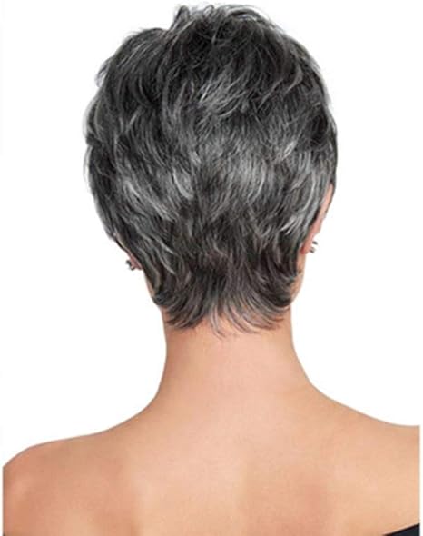 Amazon Co Jp Hbgnsm ヨーロッパやアメリカのかつら女性の黒のグラデーションシルバーグレーショートストレートヘアウィッグカバー28のcm ホーム キッチン
