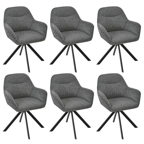 Goeurvant Esszimmerstühle Drehbar 6er Set mit Armlehne, 360° drehbar, Polsterstuhl Chenille, Drehstuhl Esszimmer, Küchenstuhl mit Metallbeine für Essz