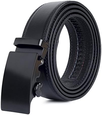 Grain Leather Mens Belt Solid Formal Ratchet Click Belts for Men Genuine Leather Suit Belt Strap with Detachable Buckle Black
