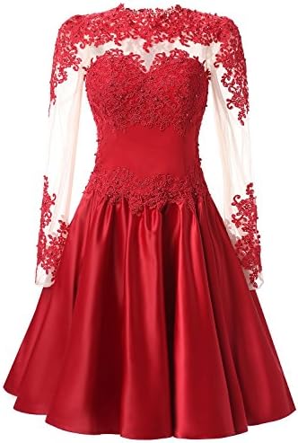 TrendProm A Line Long Sleeves With Applique Homecoming Dresses Size 14 US Red