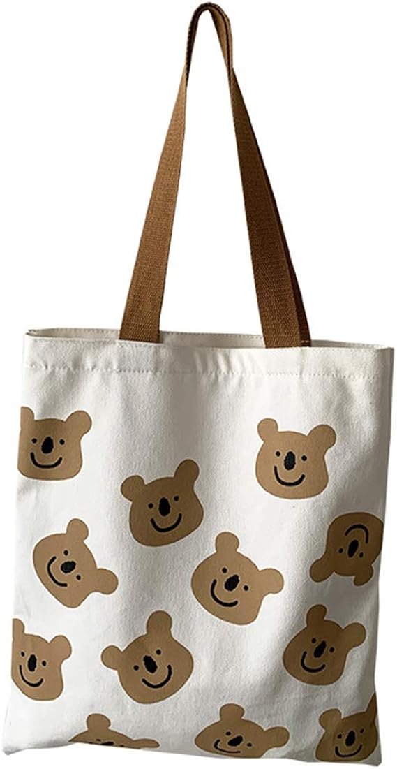 Amazon Bole Kk キャンバス トートバッグ レディース エコバッグ 帆布 メンズ 肩掛けバッグ トートバッグ 大容量 買い物バッグ 買い物袋 軽量 かわいい ファスナー付き 通勤 通学 クマ柄 Bole Kk トートバッグ