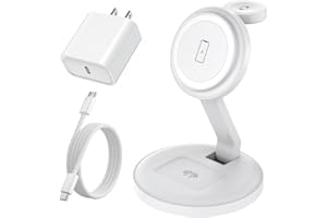 RVELON Charging Station for Apple Magnetic Wireless iPhone Mag-Safe Charger,15W 3in1 Foldable Wireless Dock Fast MagSafe Charger Stand for iPhone 17 Pro Max/16 Plus/16 ProMax/15/14/13,Apple Watch,AirPods Pro