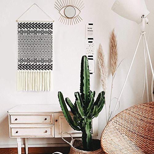 LOMOHOO Macrame Woven Wall Hanging Tapestry Boho Chic Wall Decor Geometric Art Bohemian Decoration for Apartment Home Dorm Room Backdrop (Black Geometric)