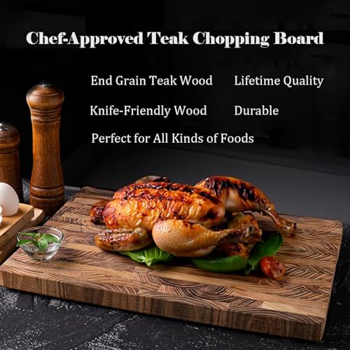 Tabla de cortar de Madera de Teca para Cocina, 40 × 30 × 3 cm, Tabla de Corte de Grano Final, Tabla de Charcutería de Madera, Bloque de Carnicero Grande con Asas Ocultas