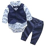 Baby Boy Bodysuit Gentleman Bowtie Long Sleeve Shirt Vest Pants Jumpsuit Romper