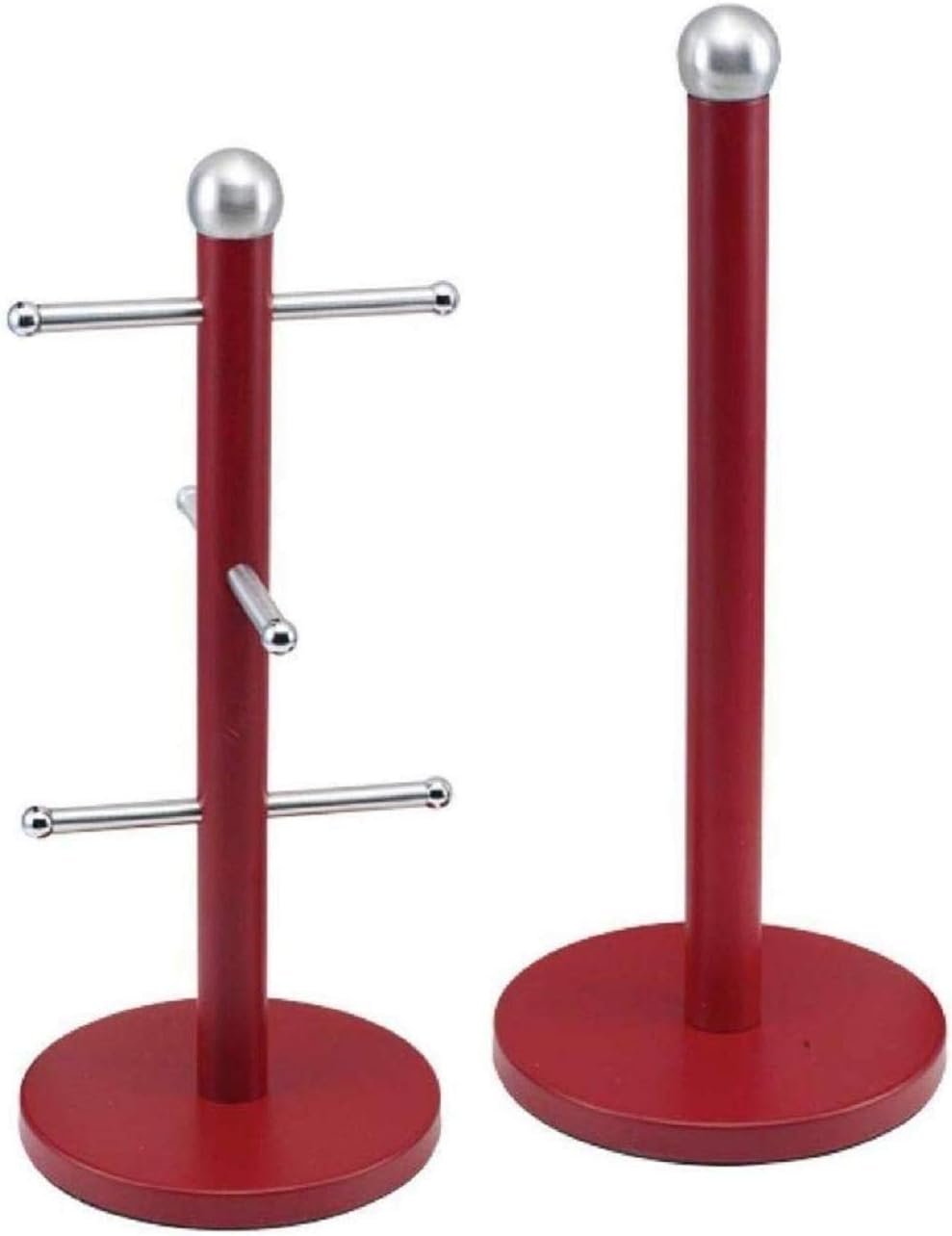 Matching Stainless Steel Mug Tree & Kitchen Roll Holder Set Rack