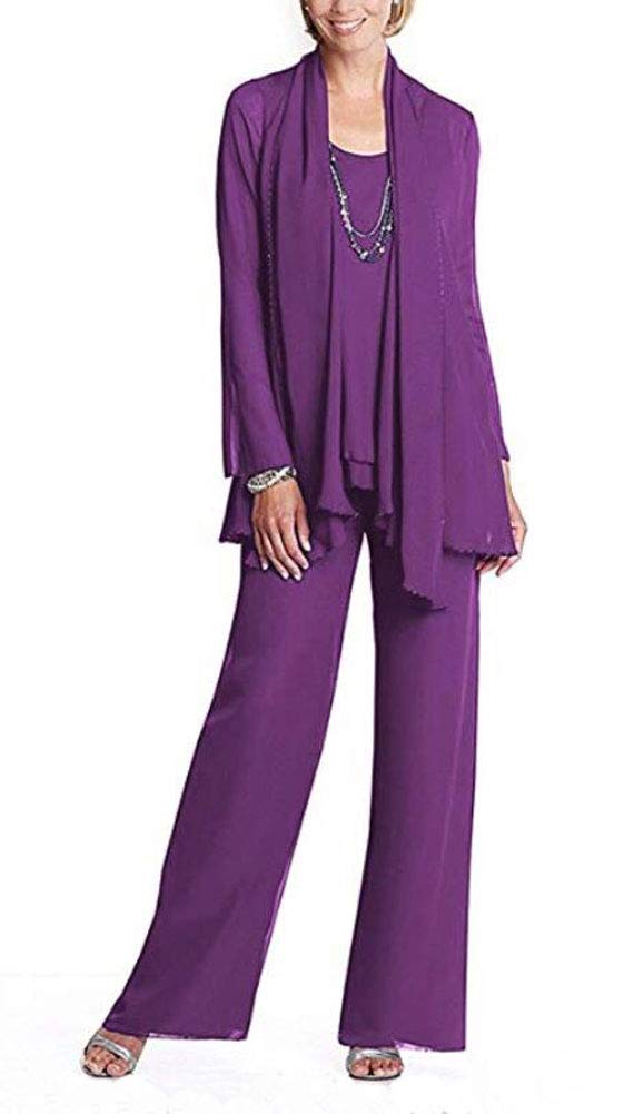 Women's 3 PC Chiffon Mother's Outfit Pants Suits for Wedding Plus Size