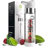 Infusion Pro Premium Fruit Water Bottle Infuser - White Sport 1 Pack - 24 oz BPA Free Durable Tritan Plastic - Free eBook Recipe Guide - Sleek Flip Top Lid with Base Infused Dual Opening